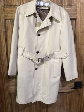 Vintage Casualcraft Wool Blend Belted Car Coat Jacket Men's 42R Ivory Cream